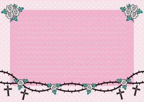薔薇の便箋・横タイプ・ピンク 薔薇,花柄,手紙,レターセット,便箋,メモ,十字架,トゲ,ピンク,ドット柄のイラスト素材