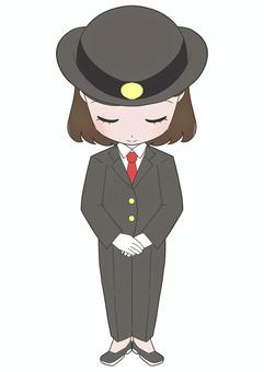 お辞儀をする女性駅員のイラスト お辞儀,謝罪,お詫び,女子,女性,駅員,車掌,運転士,駅係員,かわいいのイラスト素材