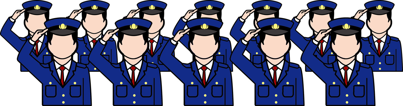 警察官複数　 警察官,複数,大人数,敬礼,公務,パトロール,男性,抽象的,線画のイラスト素材