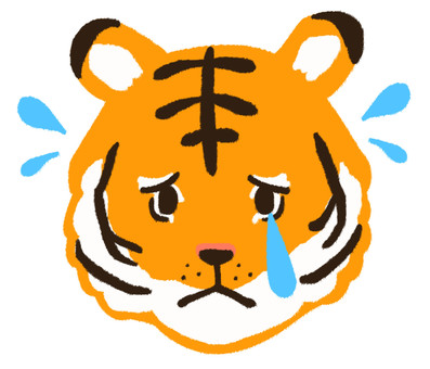 悲しくて涙を流している虎の顔のアイコン 虎,寅,顔,動物,動物園,アイコン,表情,泣く,涙,残念のイラスト素材