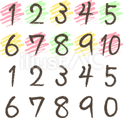 クレヨン風のラフな手書き数字のセット