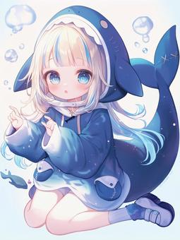 クジラモチーフの服装をした女の子
