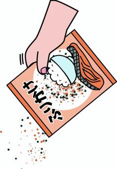 ふりかけかける ふりかけ,鮭,かける,使う,手,ご飯のお供,食品,味,商品,袋のイラスト素材