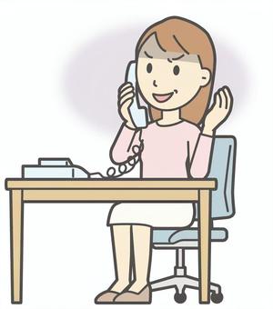  ロングヘア女性-330-全身 電話,悪人,女性,女の子,人物,かわいい,表情,感情,悪い,悪事のイラスト素材