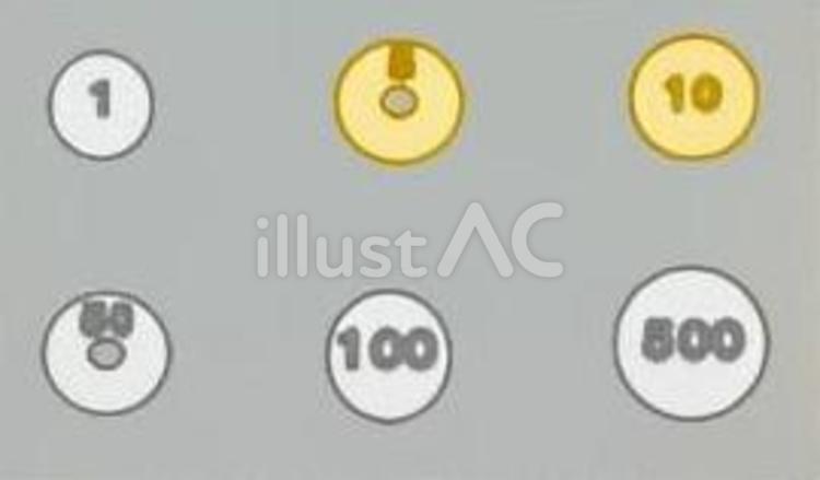 硬貨イラスト６個まとめ 硬貨,コイン,金銭のイラスト素材