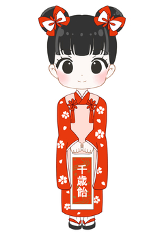 七五三のかわいい女の子のイラスト 七五三,三歳,七歳,かわいい,女の子,千歳飴,お祝い,着物,和装,伝統行事のイラスト素材