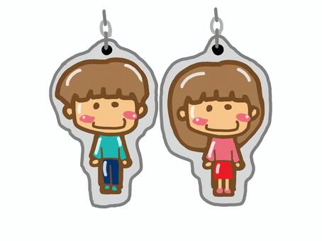 Illustration, boy, girl, key ring, 