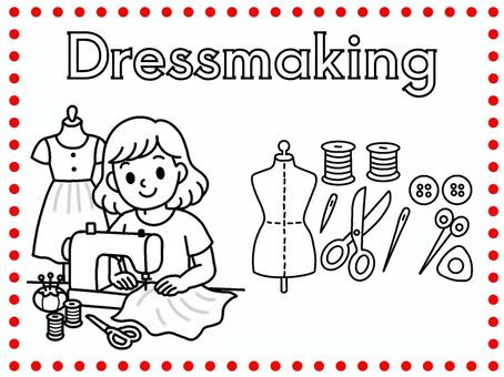 洋裁　０１　ぬりえ ぬりえ,かわいい,洋裁,洋服,趣味のイラスト素材