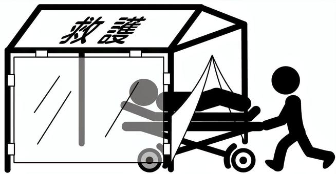 救護用テントに病人を運ぶ人・透明な天幕 テント,病人,救護,運ぶ,運搬,休憩,設営,移動,ピクトグラム,担架のイラスト素材
