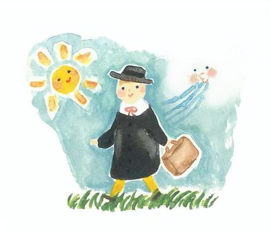 北風と太陽 水彩,似顔絵,ほっこり,かわいい,北風,太陽のイラスト素材