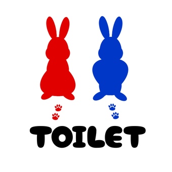 うさぎのトイレマーク　共用　手描き トイレマーク,うさぎ,動物,トイレ,赤,青,toilet,かわいい,手描きのイラスト素材