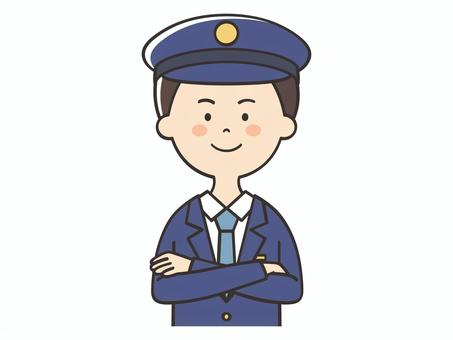 腕組みする男性警察官 腕組み,どや顔,自信,自慢,警察,警察官,警官,男性,男,公務員のイラスト素材