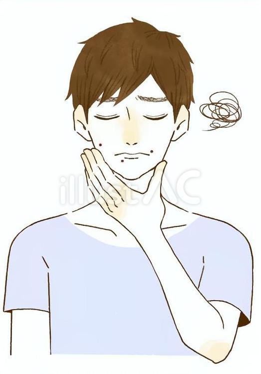 黒ニキビができて落ち込んでいる男性 黒ニキビ,髭,男のイラスト素材