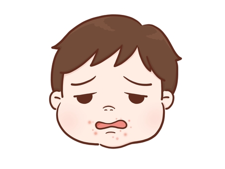 手足口病の男の子(カラー) 男の子,男児,子供,幼稚園児,小学生,顔,困る,アレルギー,可愛い,白背景のイラスト素材