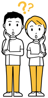  理学療法士の男女(黄)-016-全身 はてな,理学療法士,男女,医療,病院,クリニック,整体師,柔道整復師,鍼灸師,人物のイラスト素材