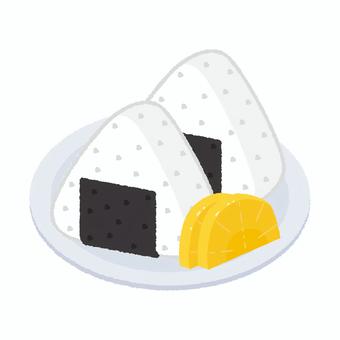 おにぎりとたくわん おにぎり,おむすび,米,軽食,ごはん,たくわん,漬物,のりのイラスト素材