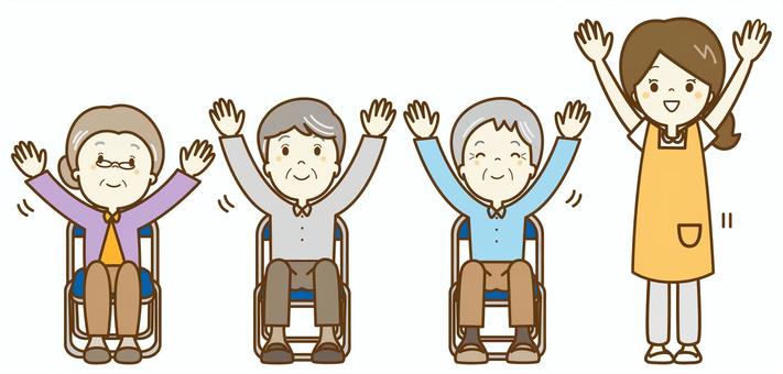 皆で体操しましょう2 皆で体操しましょう2 介護士,介護,介護福祉士,福祉,デイサービス,デイケア,サポート,ヘルパー,理学療法士,医療機関のイラスト素材
