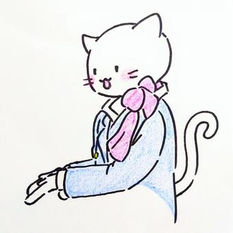 チケットを確認するねこCA ca,飛行機,キャビンアテンダント,客室乗務員,ホテル,受付,フロント,旅行,チケット,空港のイラスト素材