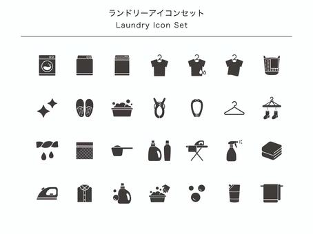 ランドリーアイコンセット2 アイコン,ランドリー,マーク,線画,シンプル,セット,洗濯機,洗濯物,洗濯カゴ,アイロンのイラスト素材