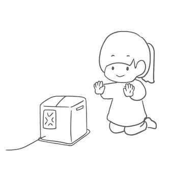 ヒーターと女の子線画 ファンヒーター,暖房,温まる,女の子,冬,寒さ対策,暖かい,ぬくぬく,リラックス,くつろぐのイラスト素材