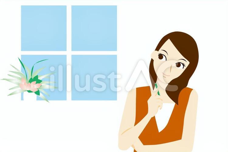 女性　考える　アイデア 女性,考え,鉛筆のイラスト素材