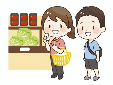 買い物補助をする介護士 買い物,補助,代行,障害,スーパー,付き添い,支援,サービス,サポート,介護士のイラスト素材
