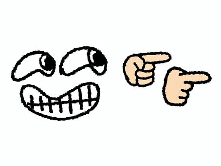 指差し笑い 指差し,笑顔,目,可愛い,リアクション,pop調,手描き,挿絵,ワンポイント,素材のイラスト素材