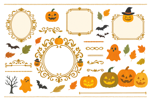 ハロウィンのフレームとアイコンセット