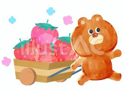 水彩画_ワゴンでイチゴを運ぶクマ_01