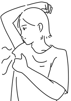 わきの臭いが気になる女性　線画 ワキ,臭い,女性,悩み,線画のイラスト素材