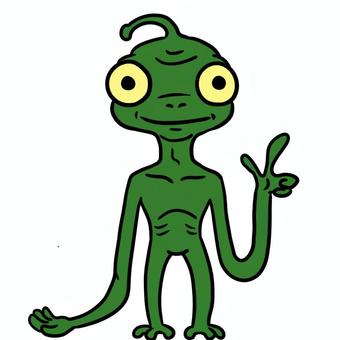 何も考えずに描いた宇宙人 宇宙人,緑,目玉,触覚,化け物,モンスターのイラスト素材