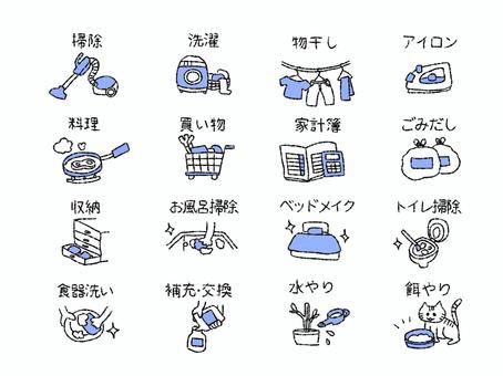 家事シンプルカラーアイコンセット 家事,生活,掃除のイラスト素材