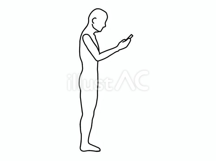 姿勢良く立ちスマホ画面を見下ろす人 スマホ,横向き,立位のイラスト素材