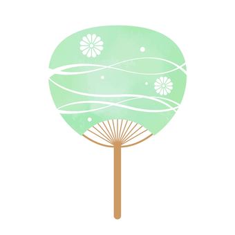水彩風うちわイラスト_緑・花模様 水彩風うちわイラスト_緑・花模様 団扇,うちわ,扇ぐ,すずむ,夏,暑い,緑,水彩,初夏,季節のイラスト素材