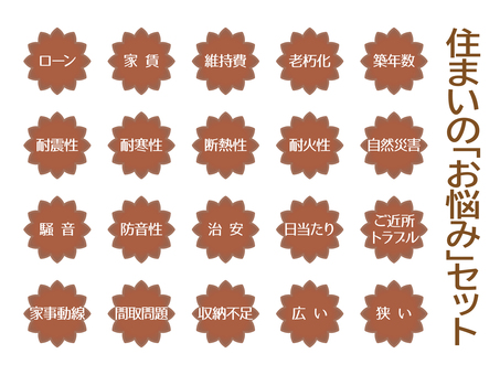 住まいのお悩みセット 住まい,お悩み,ローン,家賃,維持費,老朽化,築年数,耐震性,耐寒性,断熱性のイラスト素材