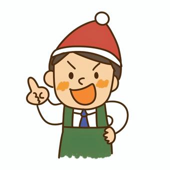 サンタ帽を被ったスーパー店員のイラスト サンタ帽を被ったスーパー店員のイラスト スーパー,店員,クリスマス,サンタ帽,販売員,笑顔,案内,おすすめ,ポップ,チラシのイラスト素材