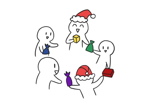 プレゼント交換会（カラー） クリスマス,プレゼント,プレゼント交換,冬,棒人間,ゆるい,笑顔,手描き,シンプル,複数のイラスト素材