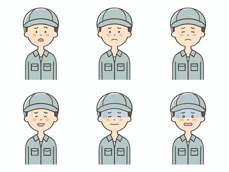 男性作業員の困った表情セット 男性作業員の困った表情セット 困る,不安,悩む,落ち込む,焦る,不調,悲しむ,苦笑い,がっかり,ガーンのイラスト素材