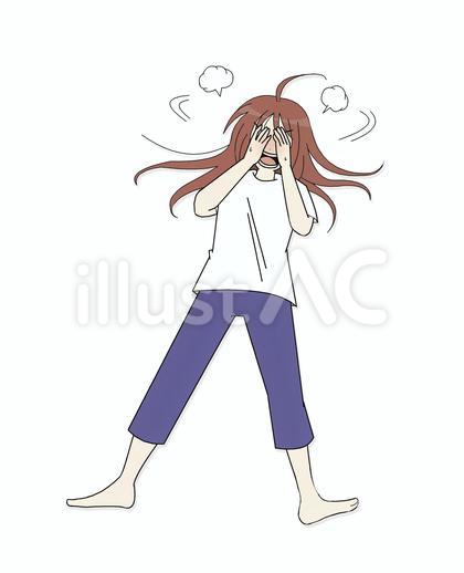 恥ずかしくてのたうち回る女性