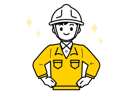 胸を張る作業服の男性のイラスト02 人物,男性,20代,30代,上半身,キラキラ,疑問,社会人,会社員,作業服のイラスト素材