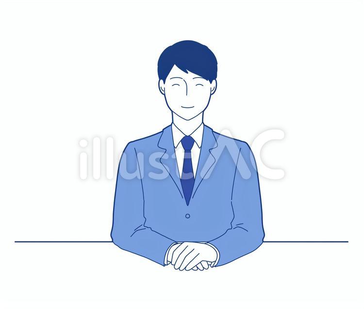 窓口のスーツを着た男性(青系) ビジネスマン,サラリーマン,受付のイラスト素材