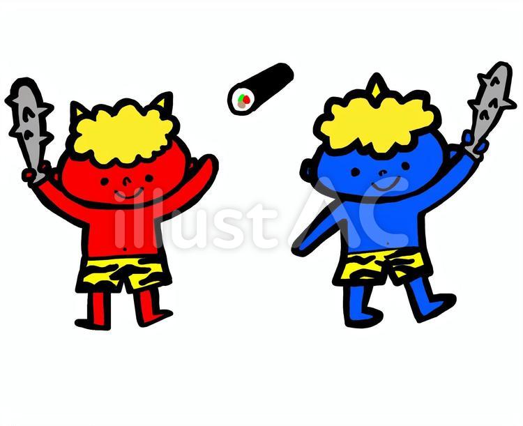 節分おにと恵方巻き 節分,鬼,恵方巻きのイラスト素材