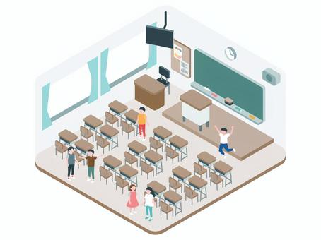 アイソメトリック_学校生活03 アイソメトリック,立体,アイソメ,斜め上,教室,学校,子ども,学習,環境,机のイラスト素材