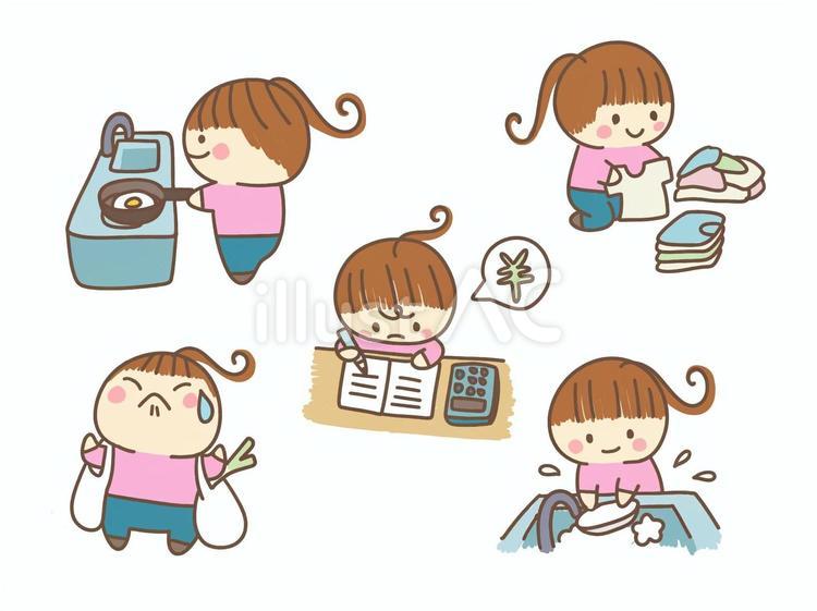 ゆるくてかわいい主婦の日常イラストセット 主婦,女性,人物のイラスト素材