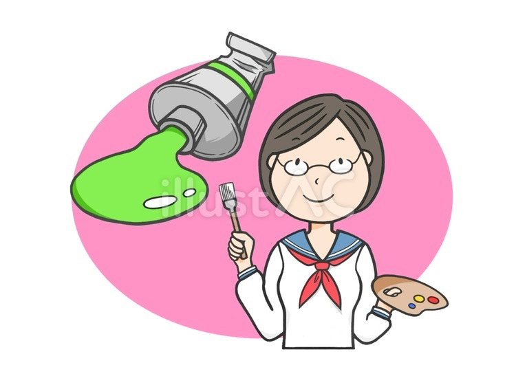 学校の美術に関する生徒と画材のイラスト 美術部,美術,女の子のイラスト素材