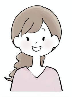 髪を結んだ女性・上半身 女の子,かわいい,上半身,正面,普段着,笑顔,女性,ロングヘア,若い,カジュアルのイラスト素材