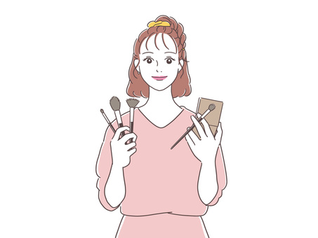 メイク道具を手に持ち笑顔の女性 メイク,化粧,女性,コスメ,人物,パレット,かわいい,美容,笑顔,身だしなみのイラスト素材