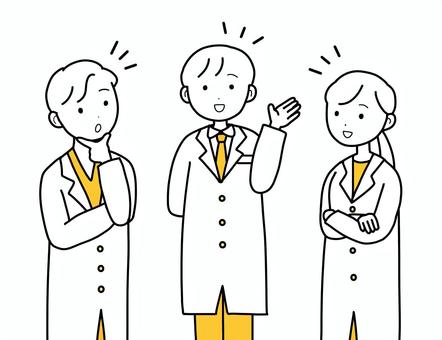 シンプル医師3人組（y） シンプル,医師,医者,白衣,人,男,女,女医,職場,仕事のイラスト素材