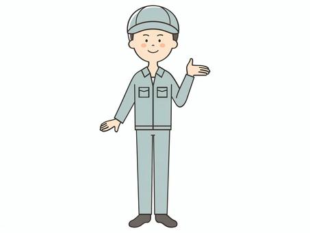 紹介する男性作業員 紹介する男性作業員 紹介,案内,説明,教える,解説,アドバイス,重要,お知らせ,注目,誘導のイラスト素材