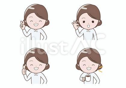 承認する笑顔の女性ブラウス姿セット
